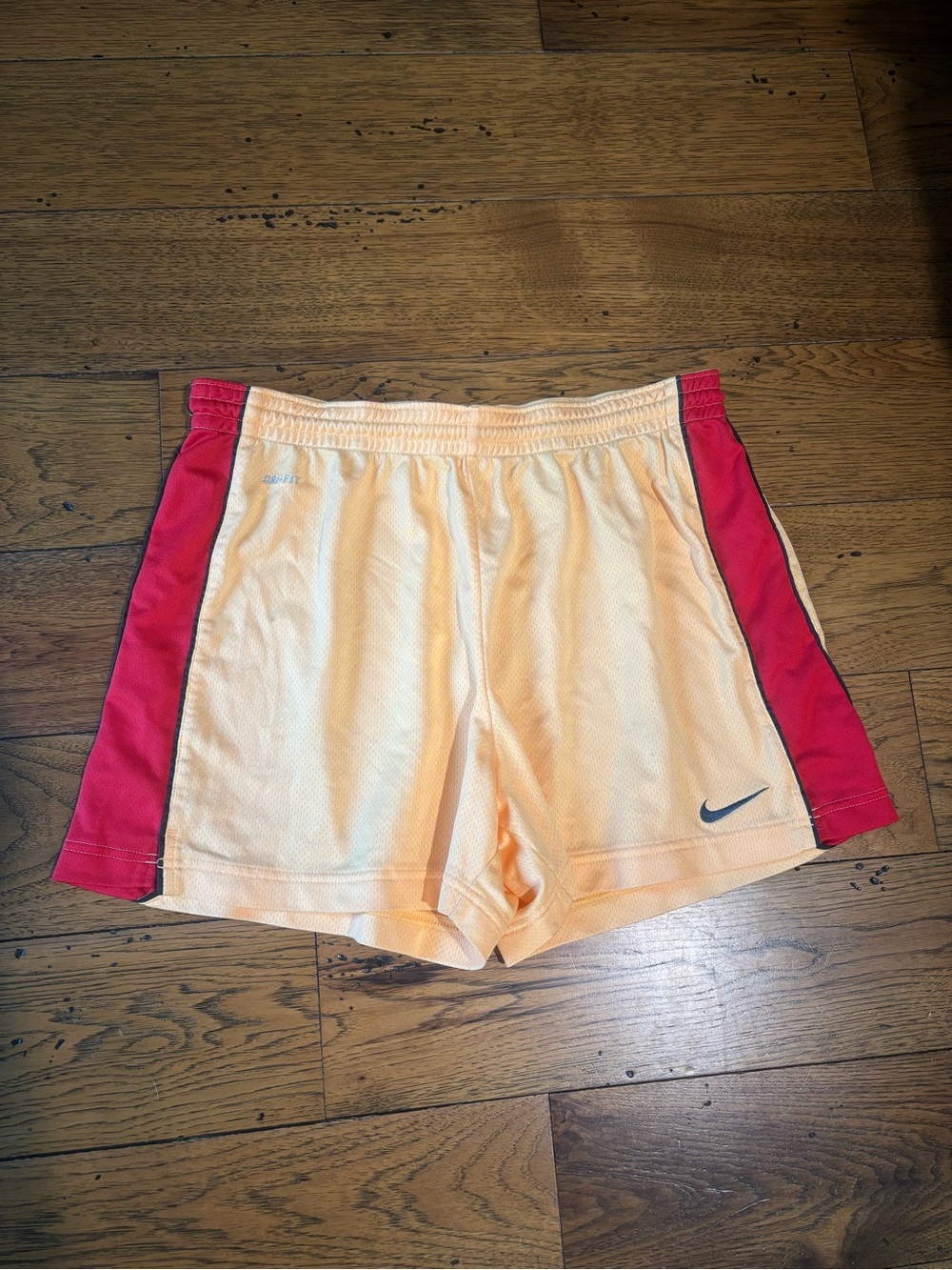 Nike Women’s Peach Athletic Basketball Shorts with Red Side Panels Size L